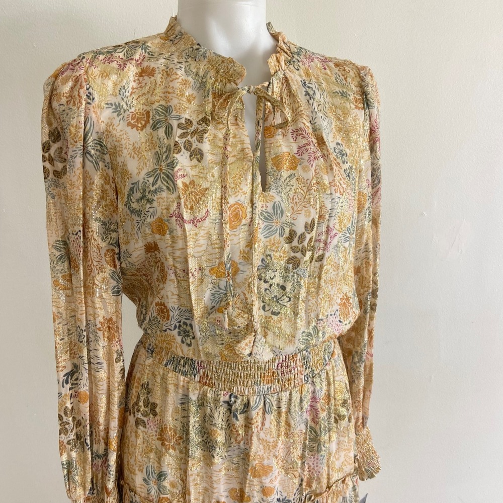 MSK Metallic Gold Floral Tiered Maxi Dress 93467194Q size M NEW - Picture 9 of 14